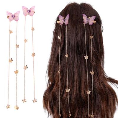 Ncmama 2 / Set Neue Schmetterling Haarspangen für Frauen Mädchen Garn Elegant Metall Fransen Lange Haarspangen für Party Messe Accessoires