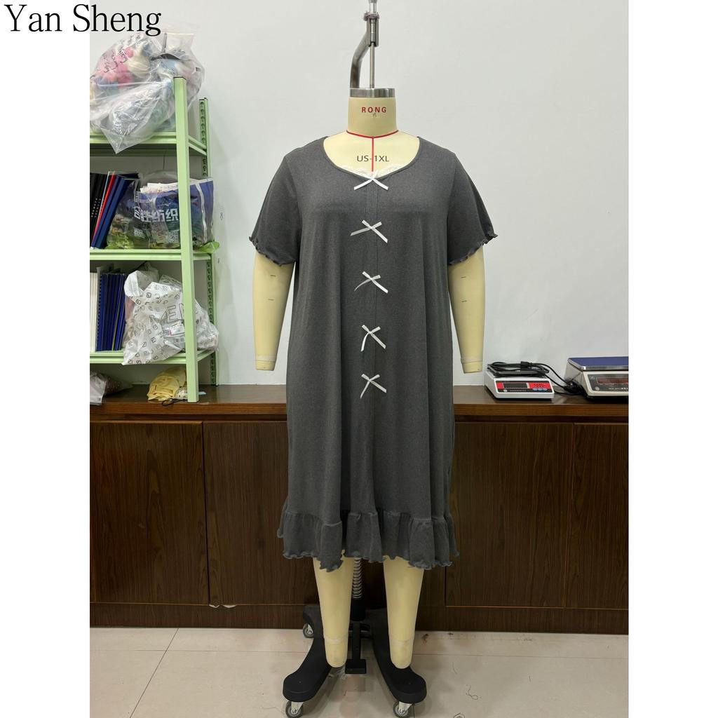 Plus Size Women Solid Color Long Nightgown, Short Sleeve Crew Neck Loose Maxi Sleep Dress, Soft Casual Loungewear
