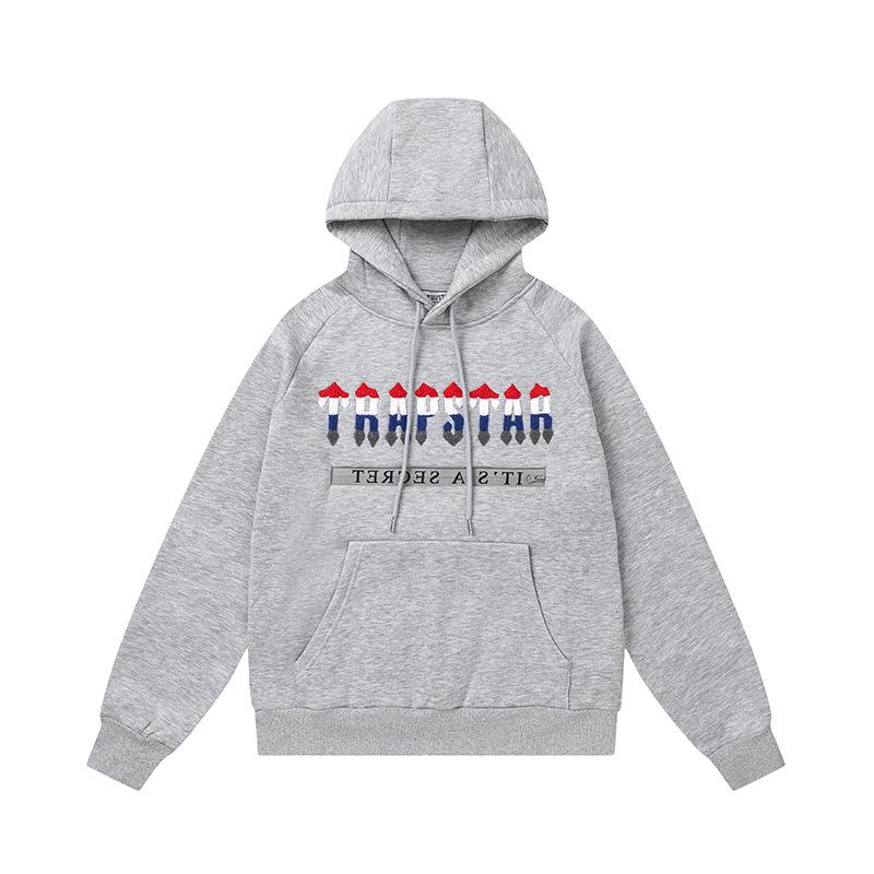 Trapstar towel embroidered letters fleece-lined zipper jacket, hooded sweatshirt pants, couple set