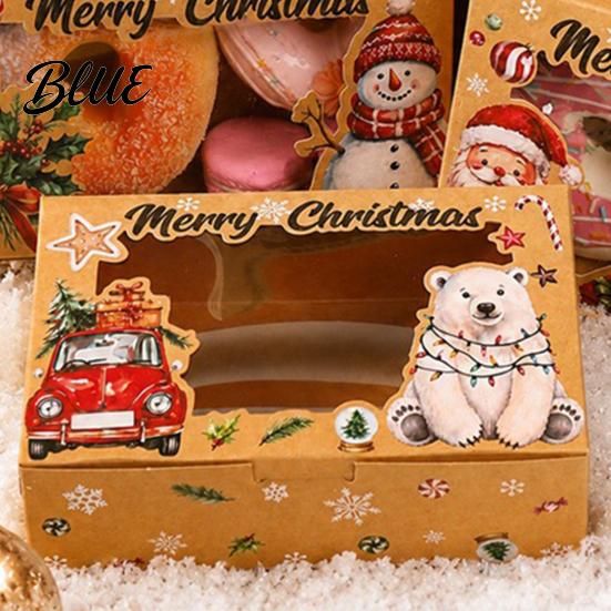 Clear Window Gift Boxes 6Pcs Christmas Paper Boxes, Xmas Color Printed Foldable Cookie Treat Holiday Bakery Packaging for Desserts, Candies, Goodies,