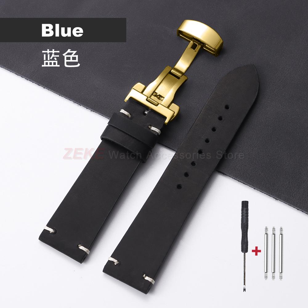 Vintage Oil Wax Genuine Calfskin Leather Watch Straps 18mm 20mm 21mm 22mm Universal Watch Band Men Accessories Butterfly Buckle