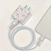3pcs Set Peony Flower Suitable Charger Protective Cover 20w Data Cable Protective Cover 14 15 Protective Cover Charger Cable 18W Transparent Case