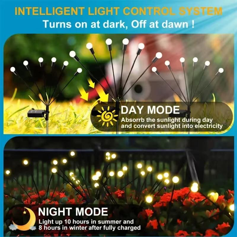 LED Solar Firefly Lawn Lights Outdoor Wind-Driven Garden Plug Lamp Waterproof for Yard Pathway Festival Christmas Decor Lighting