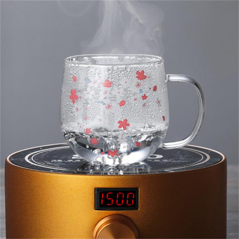 300ml Cute Heated Resistance Japanese Cherry Blossom Cup With Tea Infuser Filter&Lid Glass Flower Tea Cup Christmas Mug