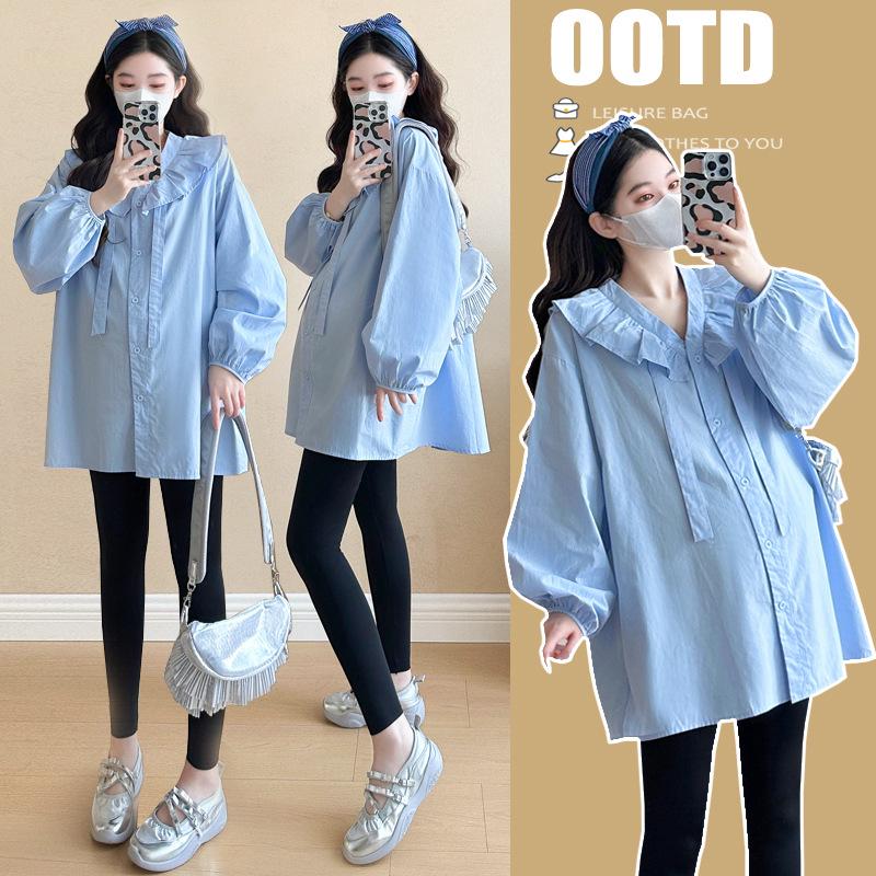 Spring 2026 Korean Fashion Long Sleeve Mid-Length Maternity Shirt XL