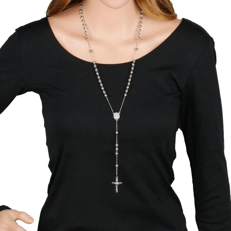 6mm Rosary Bead Necklace Catholic Necklace with Jesus Christ Crucifix for Cross Pendant Catholic Prayer Chain for Women
