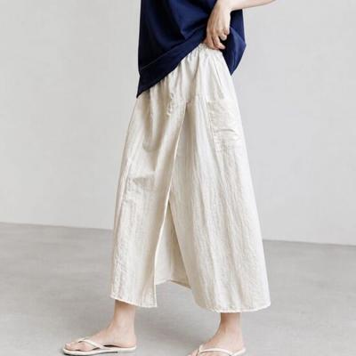 Mizqz Women Wrinkle Wrap Banding Skirt Culotte Pants Summer