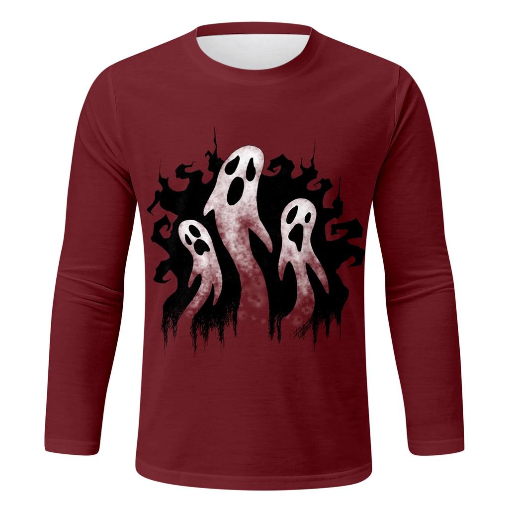 Spring and Autumn Round Neck 3D Halloween Printed Top Fashionable Casual Long Sleeved Men's T-shirts