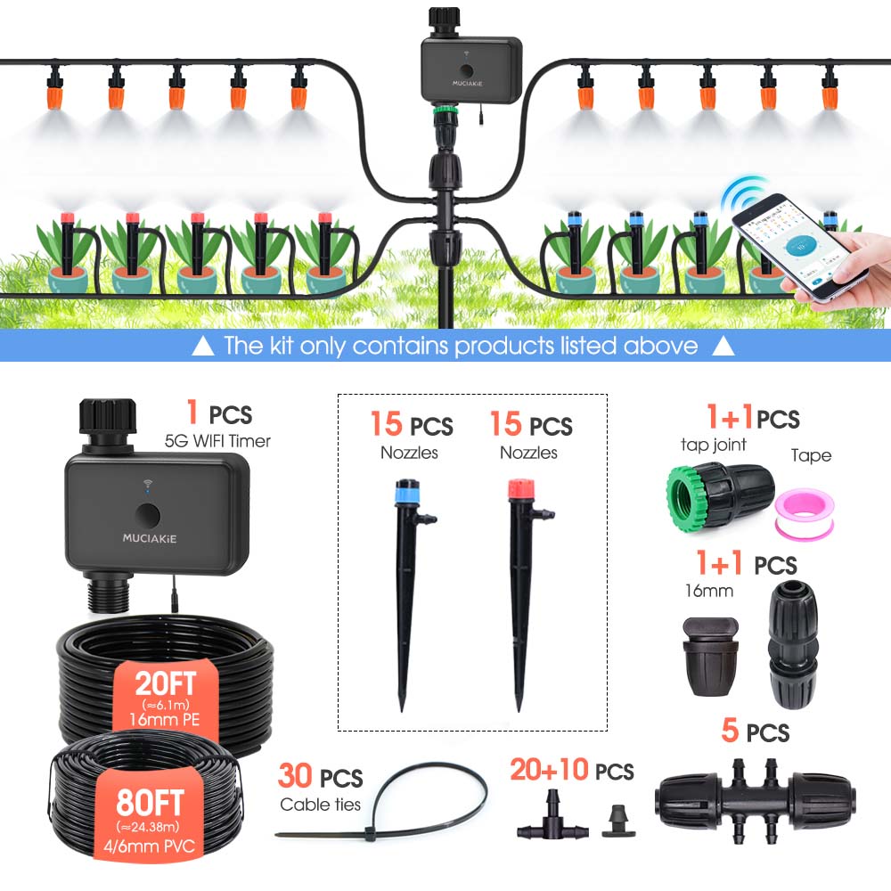 20FT 1/2" Schlauch 5G Dual-Frequenz Gartenbewässerungs-Timer-Kit 1/4" Einstellbarer Sprinkler Fernbedienung Automatisches Bewässerungssystem