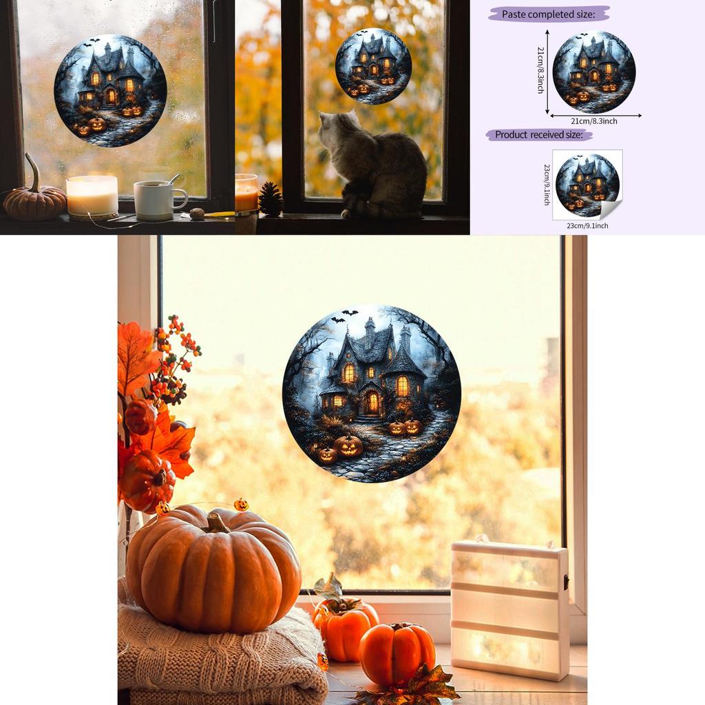 Pvc Castle Pumpkin Bat Wall Sticker For Kitchen And Dining Room Modern Decor Uv Static Cling Halloween Theme
