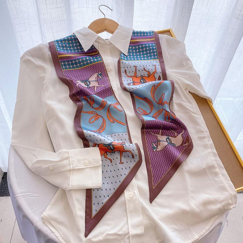 Luxury Long Silk Scarf Bag Tie Lady Neck Skinny Scarves Hairband Foulard Horse Print Brand Women Neckerchief Ribbon