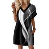 Women's Fashionable Floral Print V-neck Short Sleeved Pocket Casual Pullover Dress