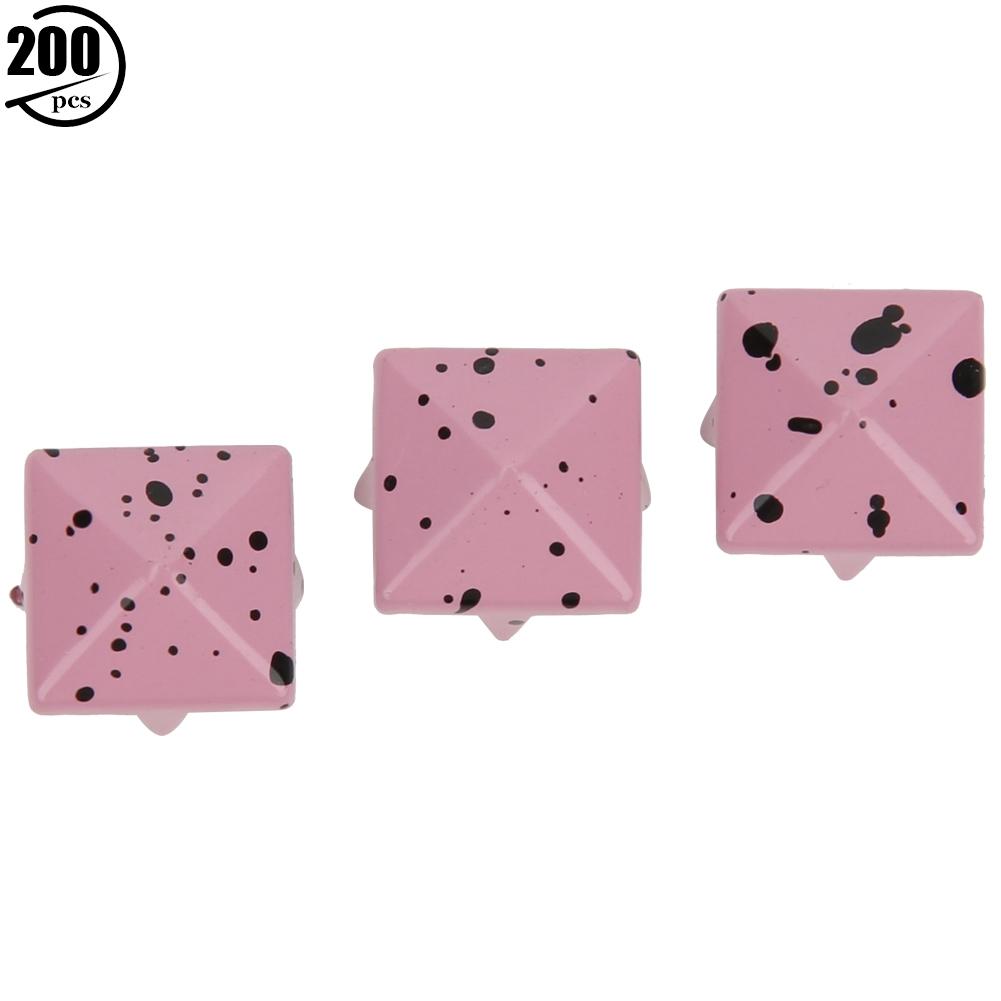 

200 Pcs Pyramid Stud Clothing Bag Decorative Accessory Metal Pyramid Rivets 10mmPink Base and Black