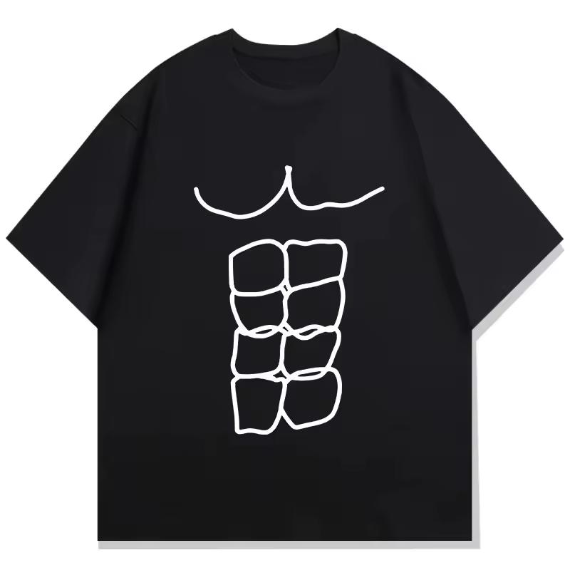 Funny Fitness Abdominal Muscle Printed Tops Short Sleeve Crewneck Loose Sports Top Summer Streetwear Graphic Tee