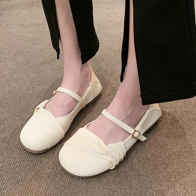 Chaussures simples blanches à semelle souple pour jeunes femmes, style rétro, printemps/été 2024, nouvelles chaussures plates à grosse tête et à bouche peu profonde