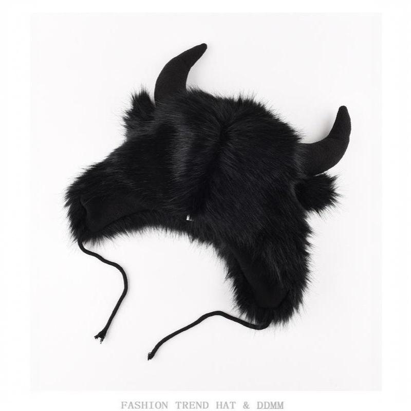 Sombrero Unisex de Búfalo Bisonte Peludo con Cuernos Grueso Cortavientos Cálido Divertido para Regalos de Vacaciones Invierno Uso Diario