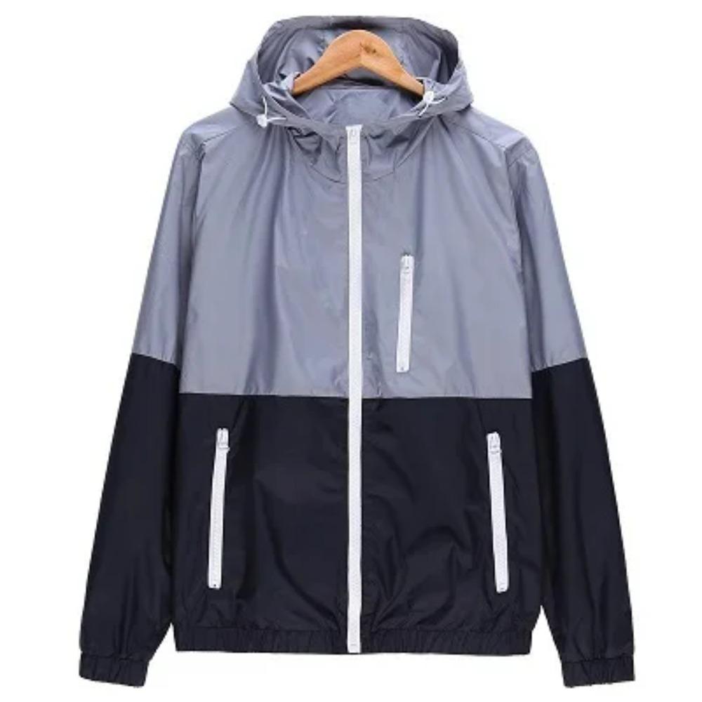 Windbreaker Men Casual Spring Autumn Lightweight Jacket Hooded Contrast Color Zipper Up Jackets Outwear