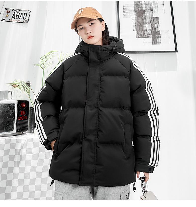

New Arrival Winter Hooded Down Cotton Jacket: Warm, Thick, Couples Style with Three Stripes. L чорний