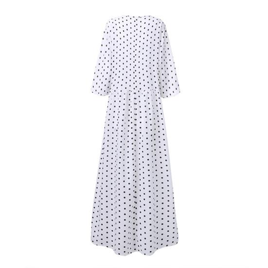 Rochie Maxi cu Imprimeu Buline pentru Femei, Casual, cu Mânecă Scurtă, Fluidă, Lungă, de Vară, cu Guler Rotund, Boho, Tip Cloche, Rochie de Soare