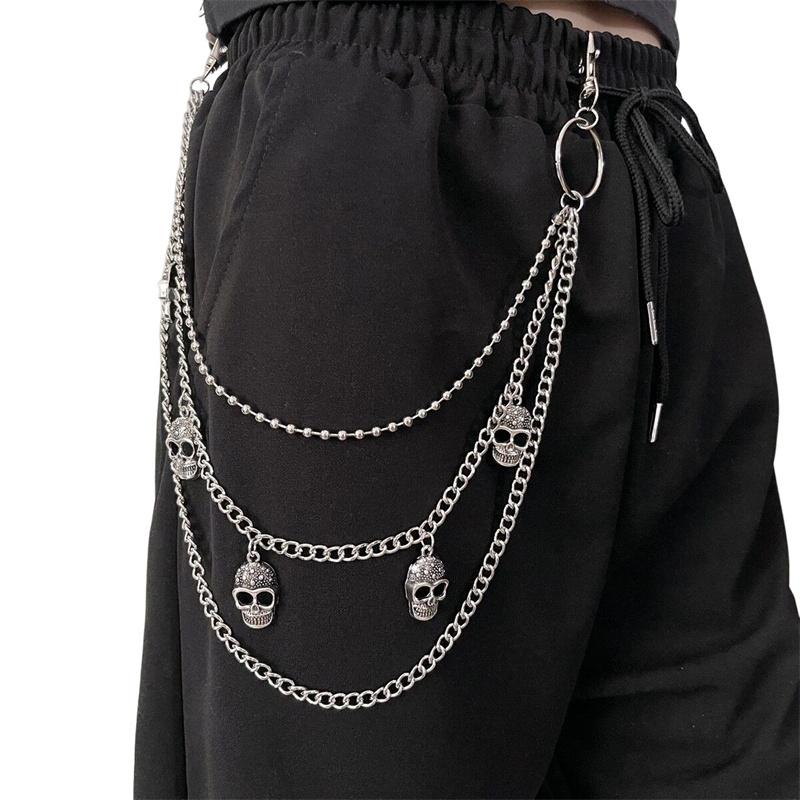 Punkowe Łańcuchy do Spodni Kluczyki z Czaszką dla Mężczyzn Kobiet Jeansowe Spodnie Łańcuchy Motocyklowe Harajuku Goth Biżuteria Gotyckie Rockowe Emo Akcesoria