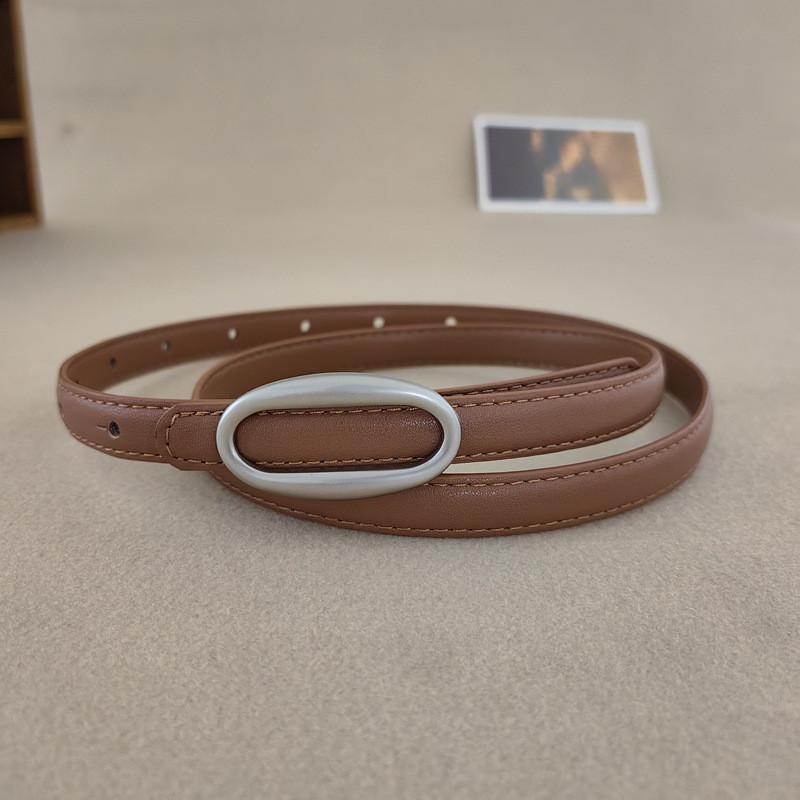 

Belt Leather Dress For Women With Elliptical Buckle Design And Classic Closure Tan