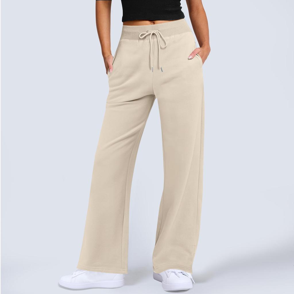 Pantaloni della tuta larghi da donna, a vita alta, svasati, con coulisse, sportivi