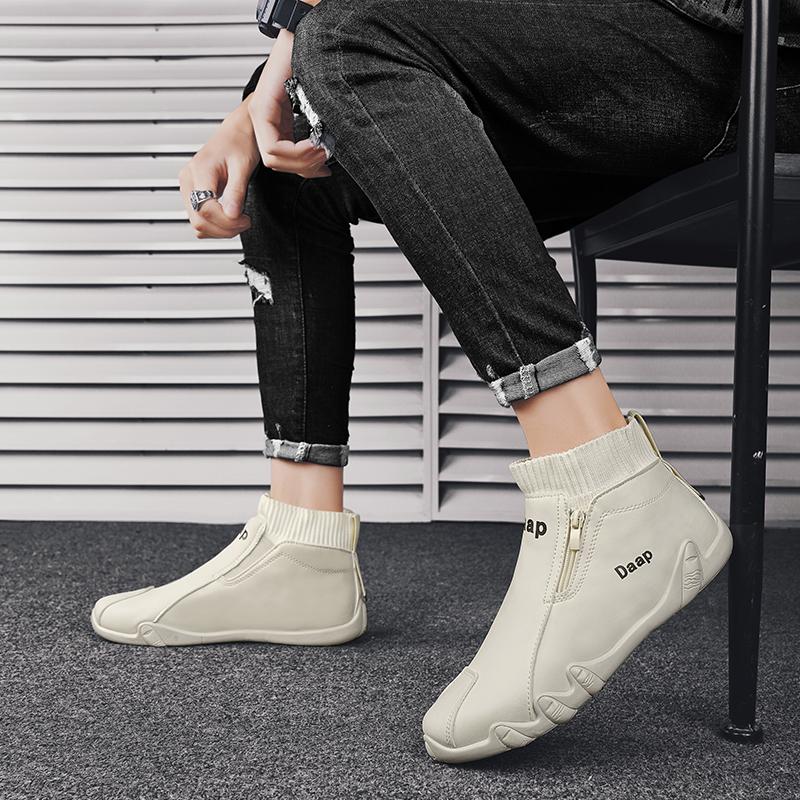 Fashion New Casual Shoes for Men Luxury Round Toe Men Ankle Boots Light Slip on Walking Shoes Outdoor Comfor Men High Top Sneakers