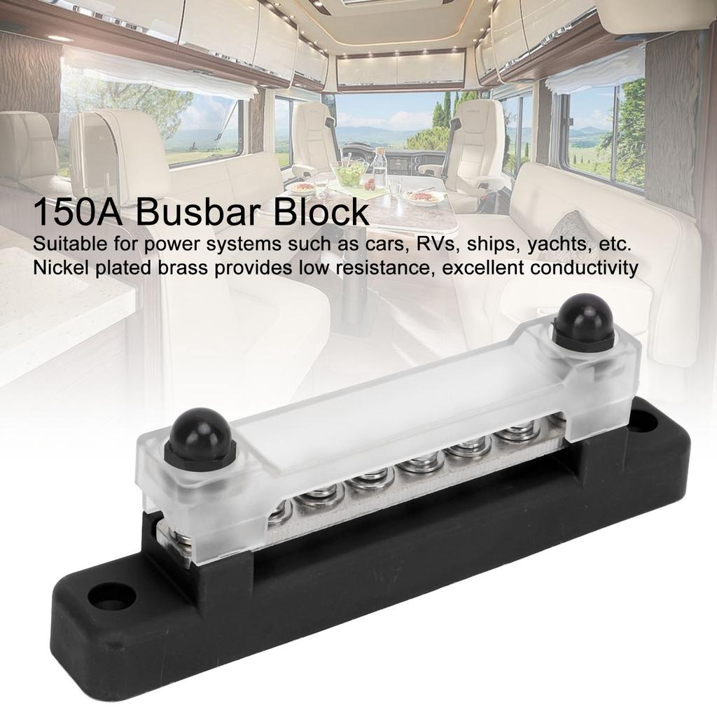 48V 150A 6 Terminal Bus Bar Power Distribution Block with Cover M6 Studs M4 Screws for Car RV   Marine Boat