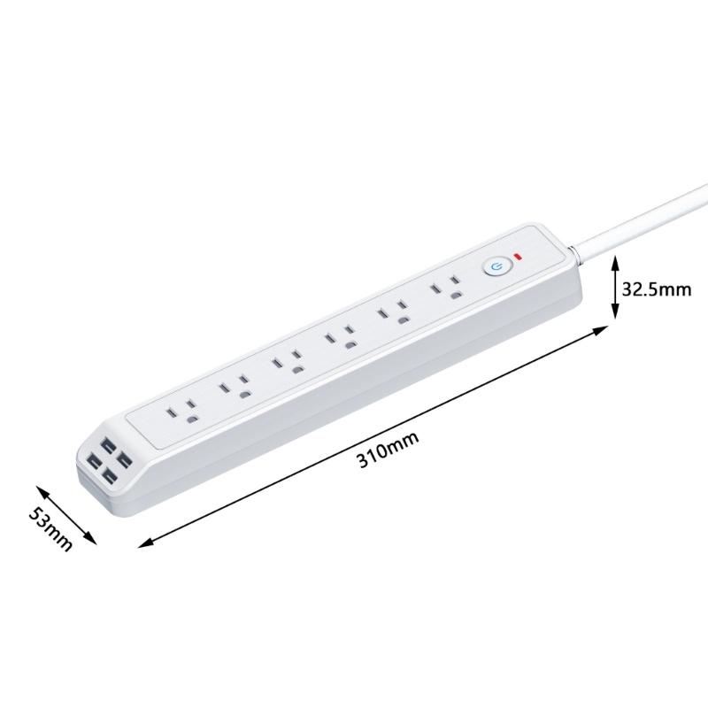 6 Way Power Socket Overloads Proof Flame Retardant 6 Outlets American Outlets and 4 USB A Plug Board for Home Office