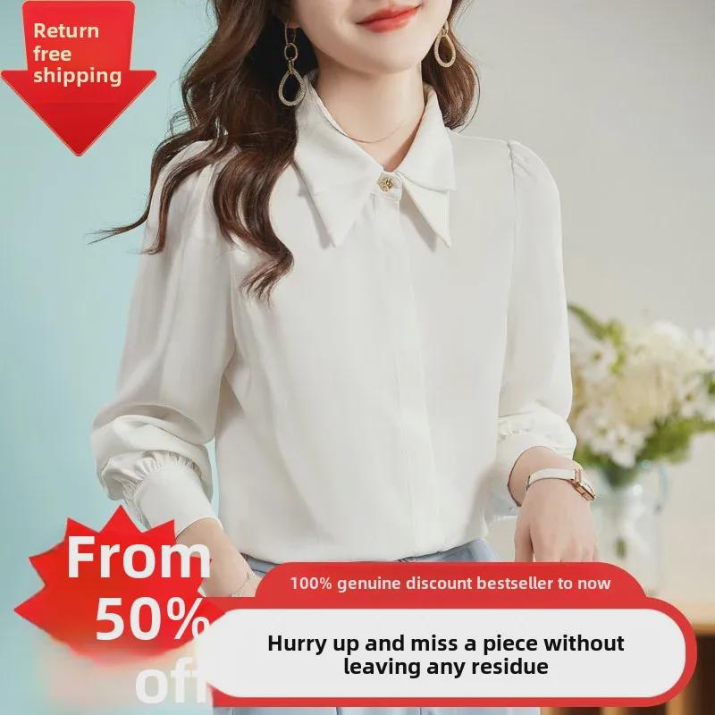 

2025 Women s Versatile Long-Sleeve Chiffon Blouse S брудно-білий