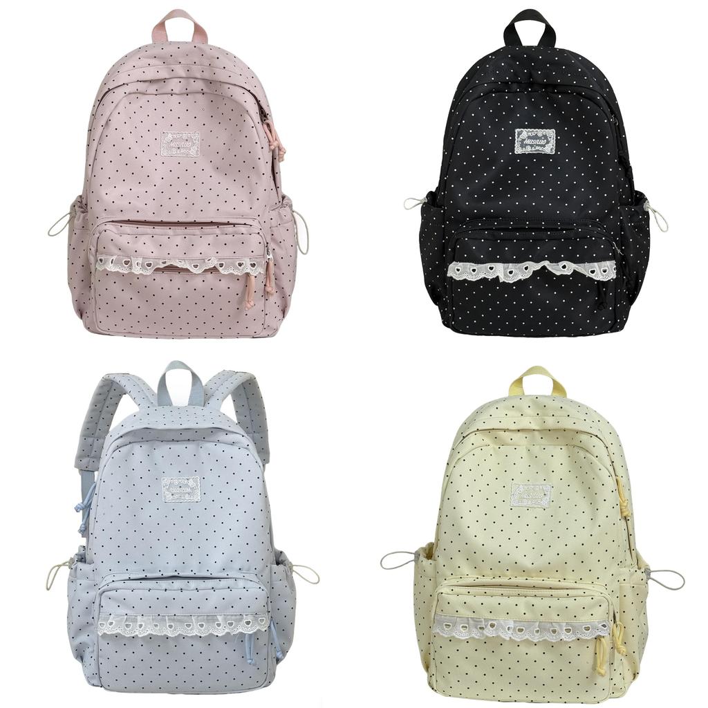 Jugendlicher Polka-Dot-Nylon-Schulrucksack Mit Atmungsaktiven Air-Cushion-Trägern Für Mittelschüler