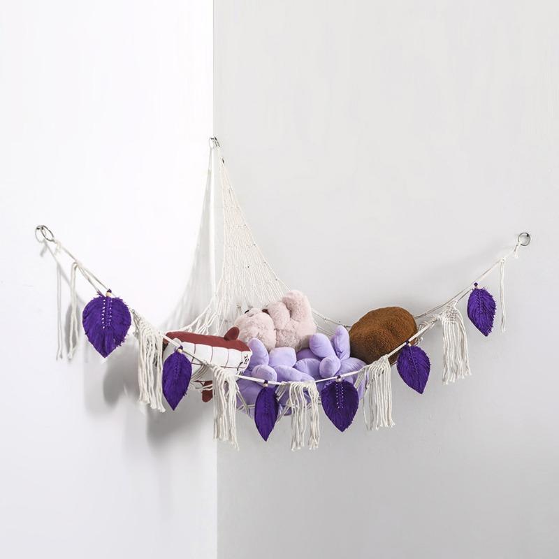 1/2pcs Handmade Cotton Rope Braided Tassel Hanging Storage Net Bohemian Style Home Wall Decoration Multi-functional Storage Net