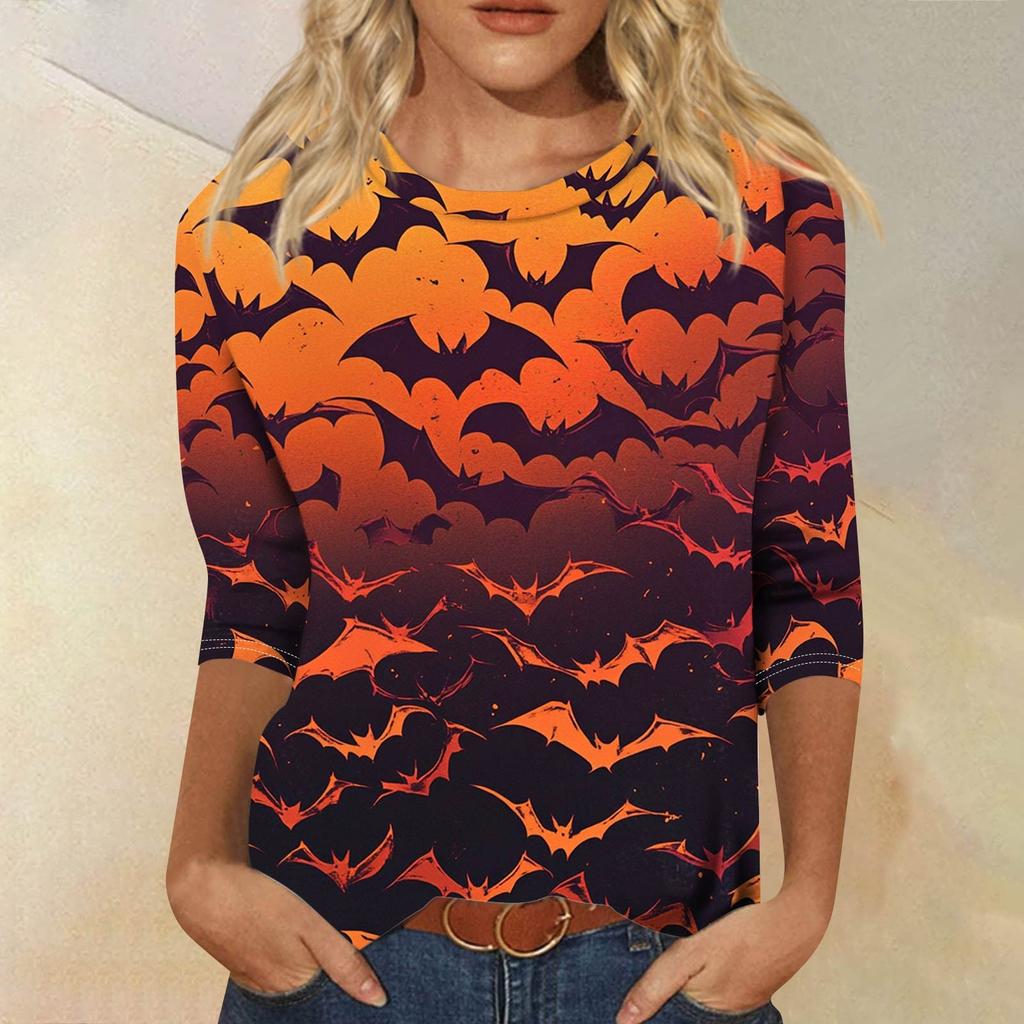 Women's Fashion Casual Round Neck 3/4 Sleeve Loose Printed T-Shirt Ladies Top