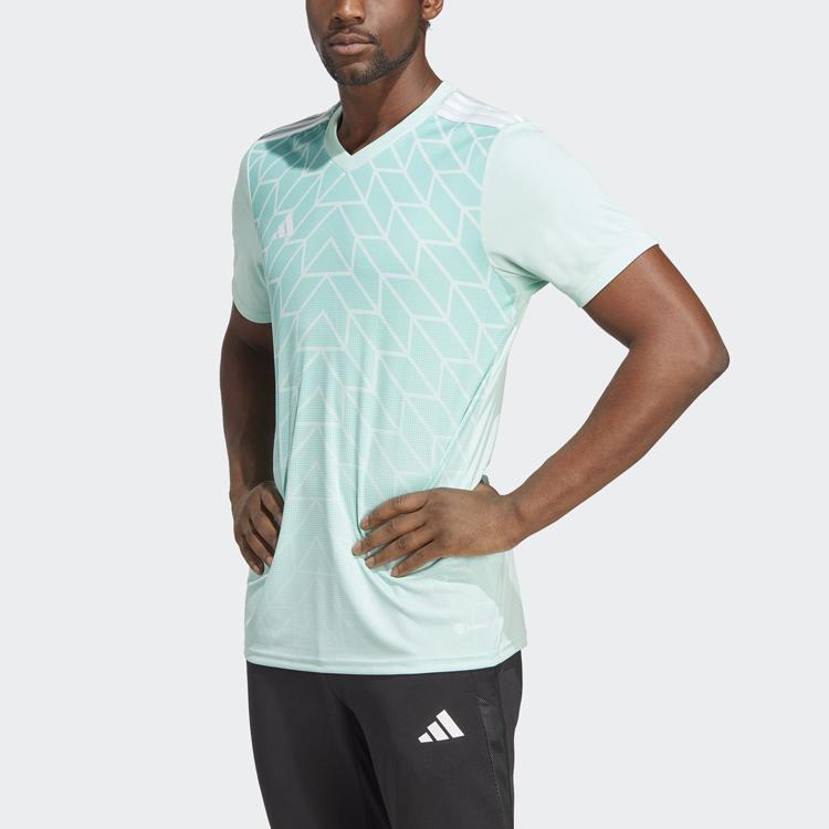 Adidas Team Icon 23 Geometric Pattern Print V-Neck Short Sleeve Soccer Jersey Men Tops Green IC1252