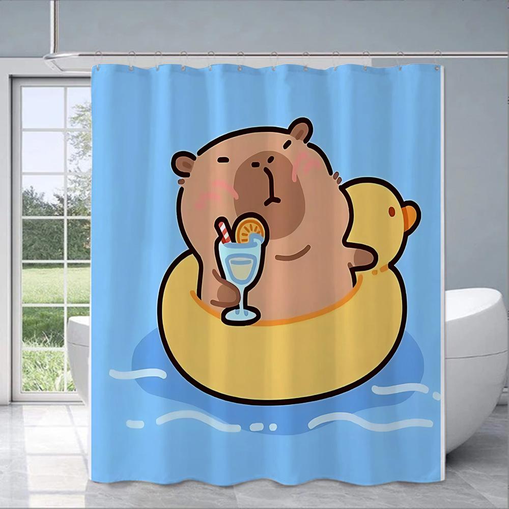 Zasłona Prysznicowa Wodoodporna Tkanina Poliestrowa Farba Kolorowa Kąpiel Słodkie Kapybary Zasłony Dom Łazienka Dekor Zasłona Z Hakiem