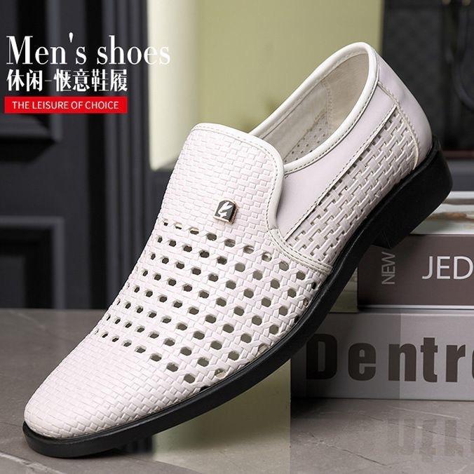 Lederschuhe Herren Sommer hohle Sandalen atmungsaktiv vielseitig Lochschuhe schwarz einschlupf Businesskleid lässige Herrenschuhe