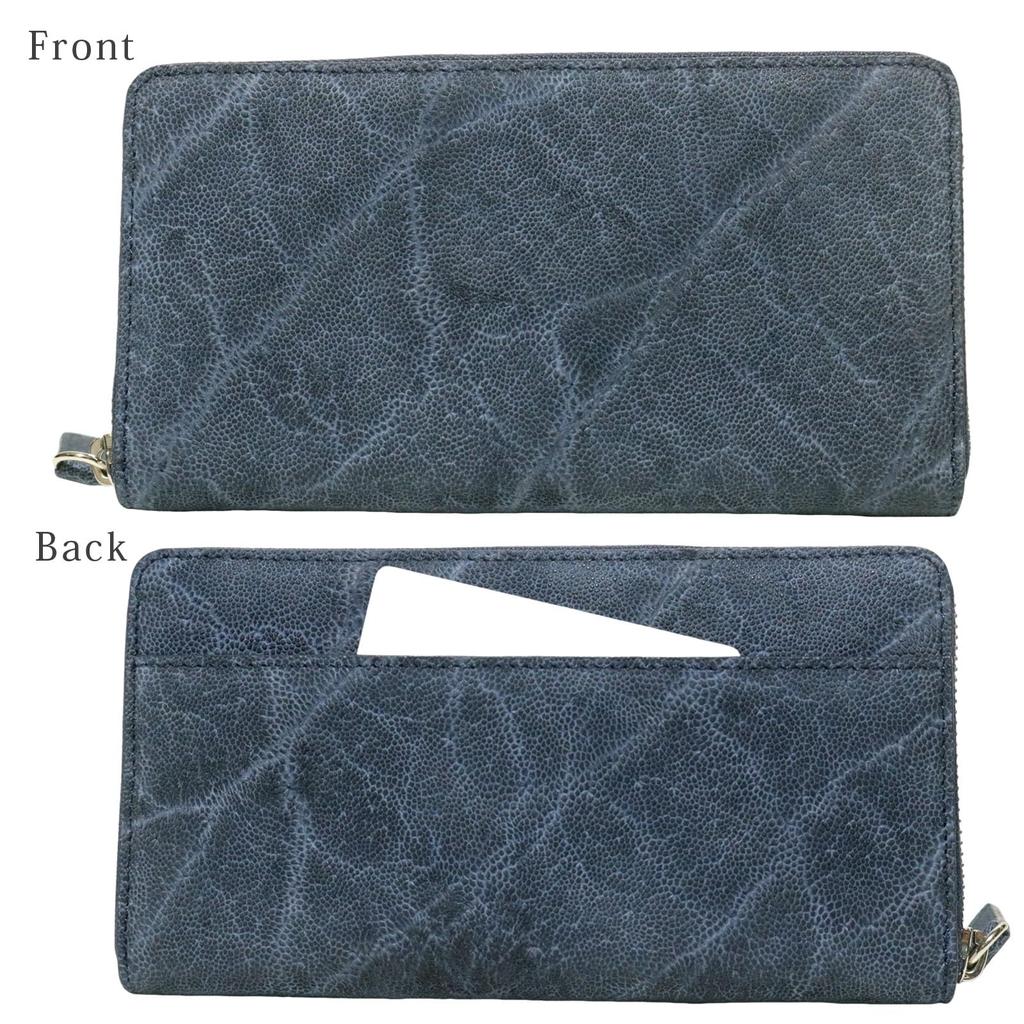 Bercute Navy Elephant Leather Long Wallet for Men, Genuine Elephant Hide Leather, Round Zipper, Large Capacity, Flashy, Popular Brand, Wallet for