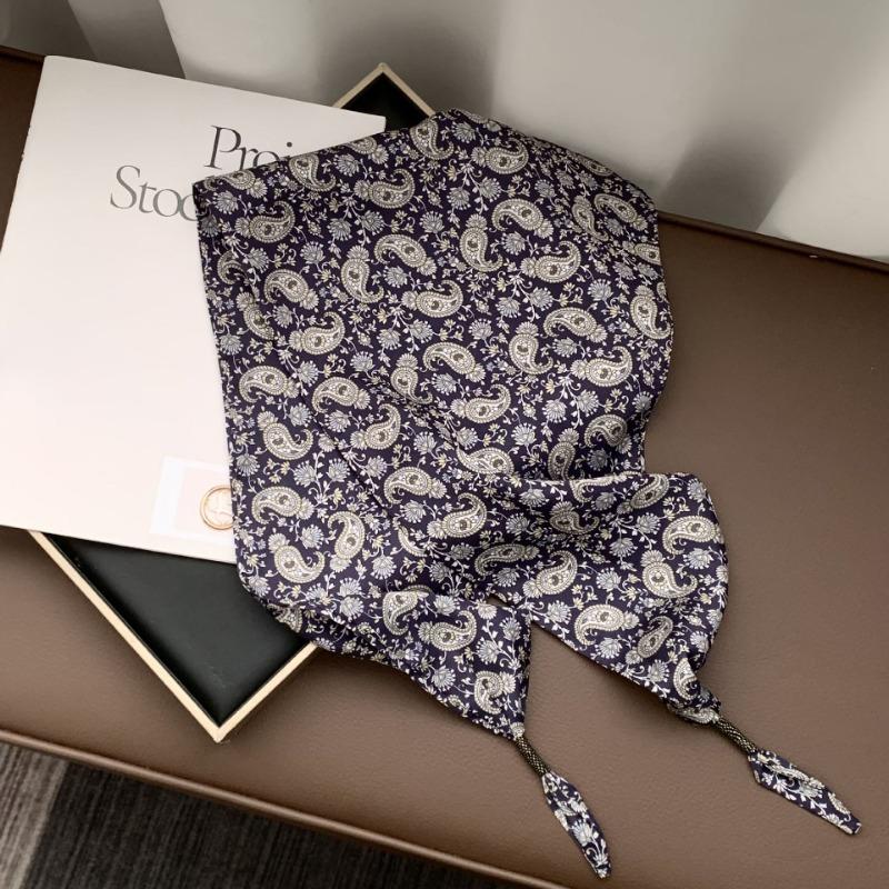 Silk scarf new fashion wheat ear cashew flower silk scarf head scarf beaded small scarf scarf triangular scarf waist tie