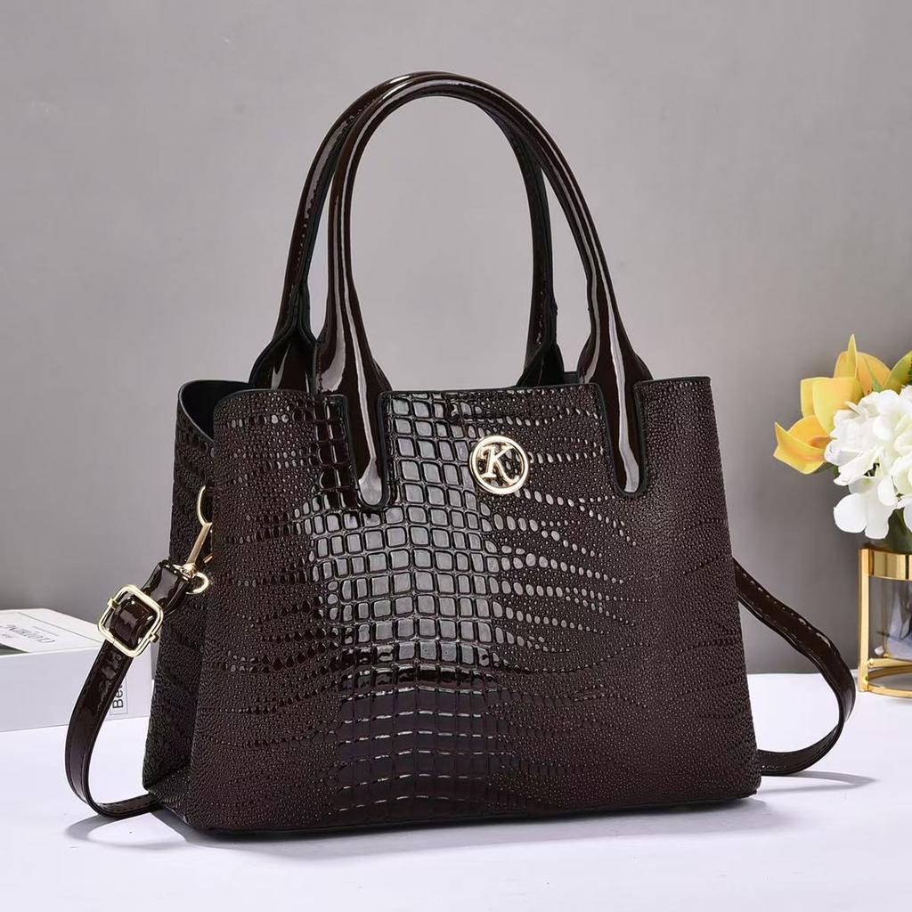 New Crocodile Fashion Handbag High Appearance Level Bright Leather Large Capacity Shoulder Bag with Tote Crossbody Bag