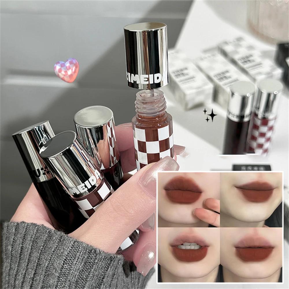 Checkered Nude Purple Matte Lip Mud Mousse Lipstick Waterproof Punk Red Velvet Lip Gloss Non-Stick Cup Lipstick Tint Lip Makeup