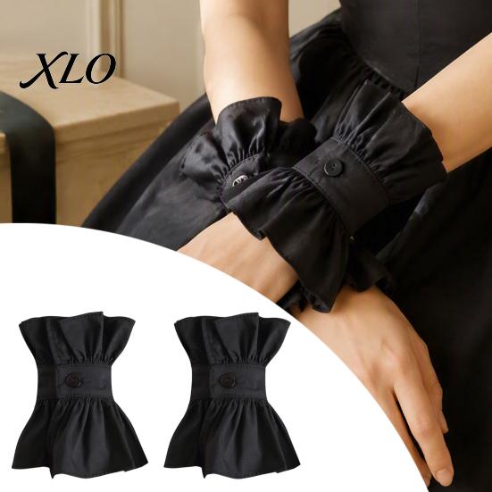 Retro Princess Style Collar French Ruffled Fake for Women, Detachable with Collared Accessory Women Button, Cotton Pleated Dickey Cuffs Sweaters