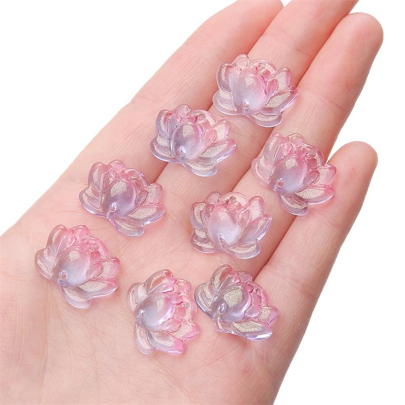5Pcs Glass Double Hole Lotus Flower Beads Pendant Charm for Necklace Bracelet Earring DIY Jewelry Making
