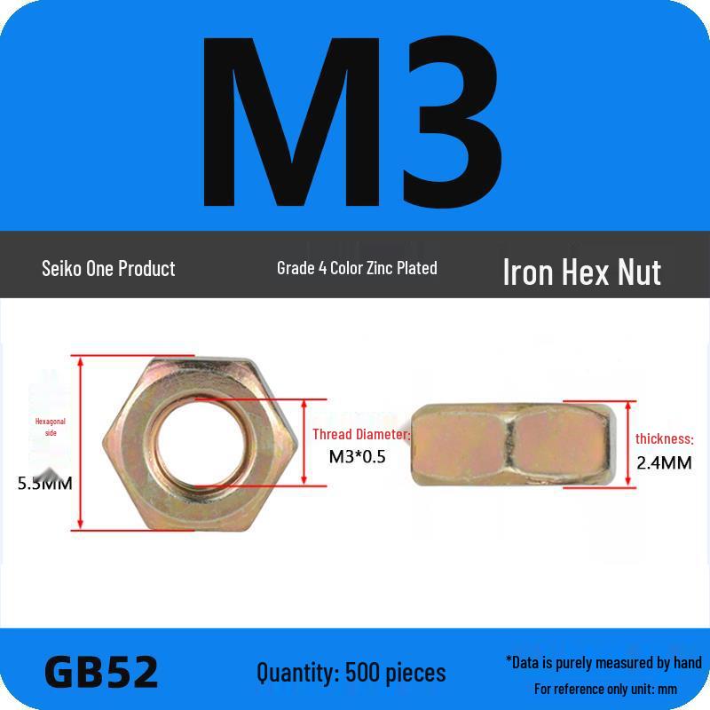 Black Galvanized Nickel-Plated Iron Hex Nut Screw Cap, GB Grades 4.8/8.8/12.9, Sizes M4/M5/M6/M8