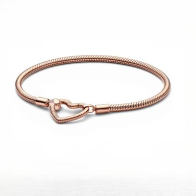 Simple Personality Versatile Rose Gold Simple Temperament Heart-shaped Chain Buckle Snake Bone Chain Fashionable Couple Bracelet for Girlfriend