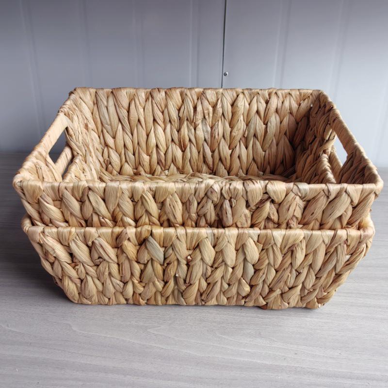 Handmade Water Hyacinth & Rattan Storage Basket for Kitchen, Bedroom, or Coffee Table