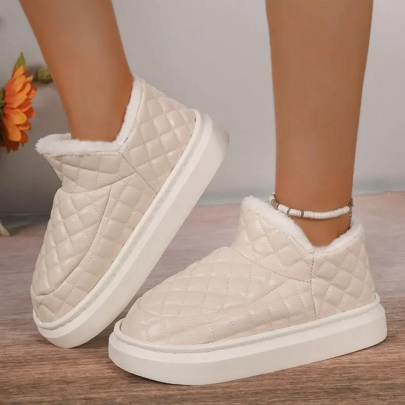 Vânzare Fierbinte 2024 Pantofi de Damă Slip on Cizme de Damă Iarnă Vârf Rotund Solid Pluș Călduros Toc Mediu Impermeabil Concis Cizme de Zăpadă