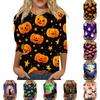 Women's Casual Halloween Print Round Neck Top Three Quarter Sleeve Lightweight Comfortable Street Style Shirt