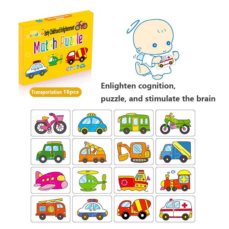 16Pcs Toddler Card Matching Game Cognitive Abilities Truck Fruit Animal Puzzle Kit for 1-3 Year Old Boys Girls Skills Learning