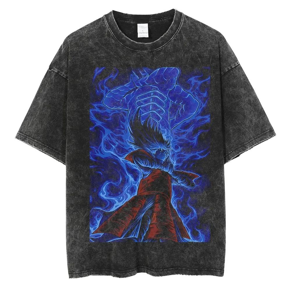 Harajuku Streetwear Vintage TShirt Japanese Anime Naruto Oversize T Shirt Washed Black Tshirt Men Summer Cotton Top Tees