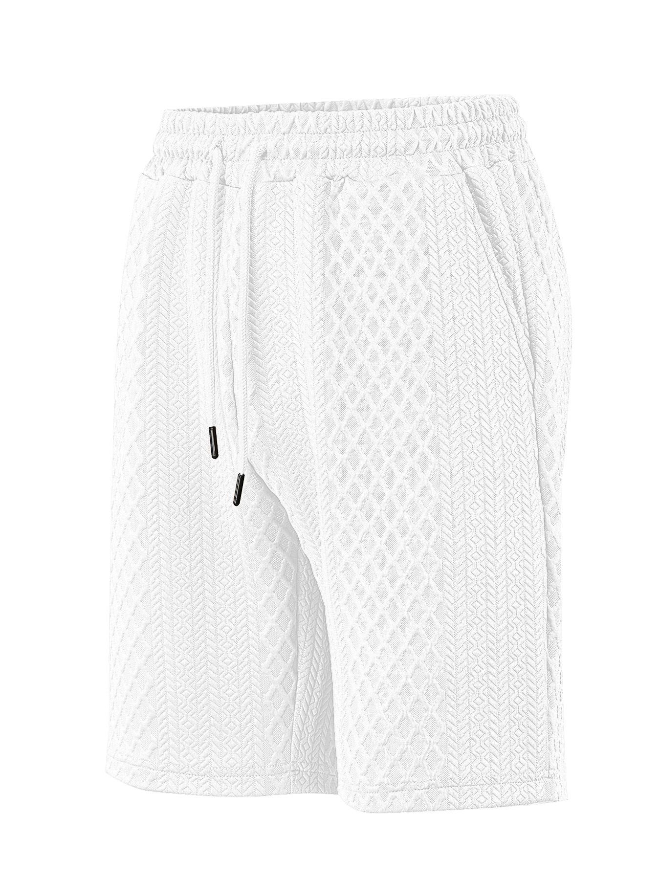 

Men s Plus-size Casual Shorts for Summer, Loose Fit, Breathable, Slightly Stretchy, Drawstring Waist, Straight Leg, Jacquard Fabric S белый